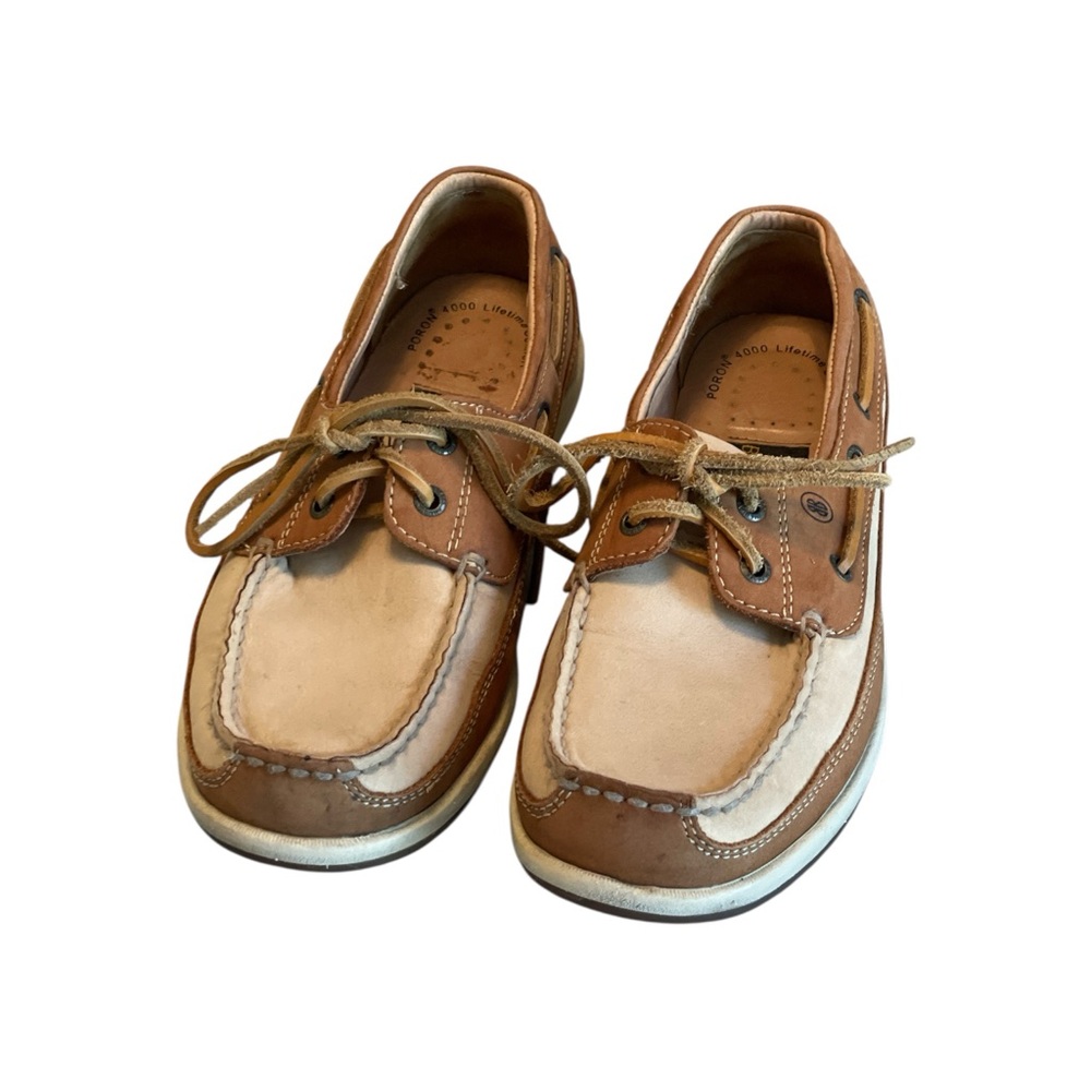 Bill Blass Two-Tone Tan and Cream Leather Boat Shoes Men’s Size 81/2 M